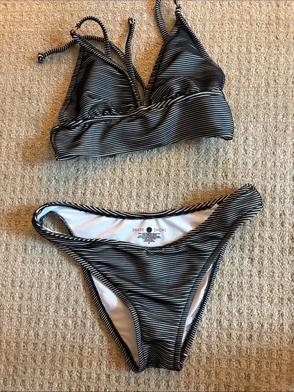 Shade & Shore Black and White Striped Women's Bikini Set